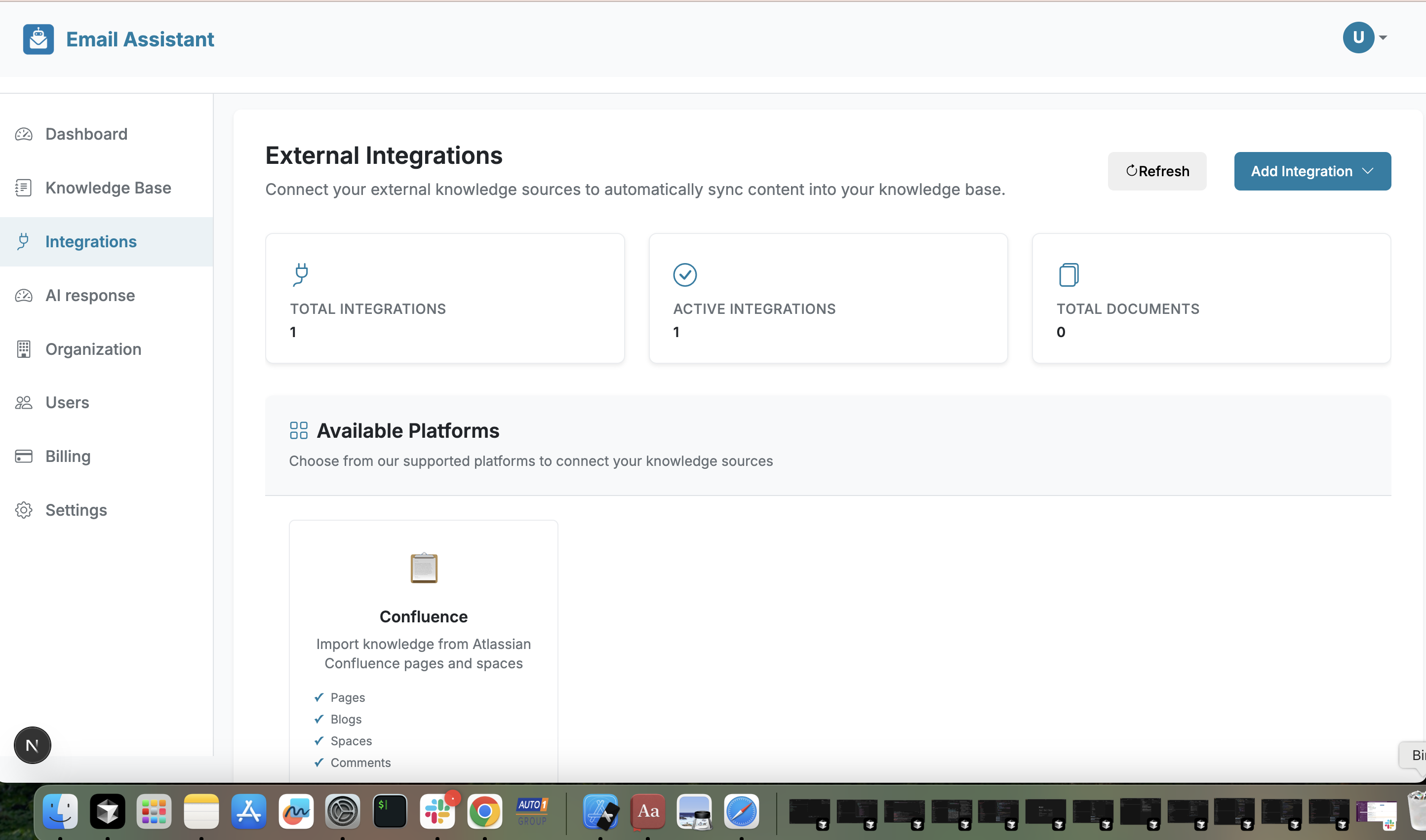 Knowledge Base Integrations View